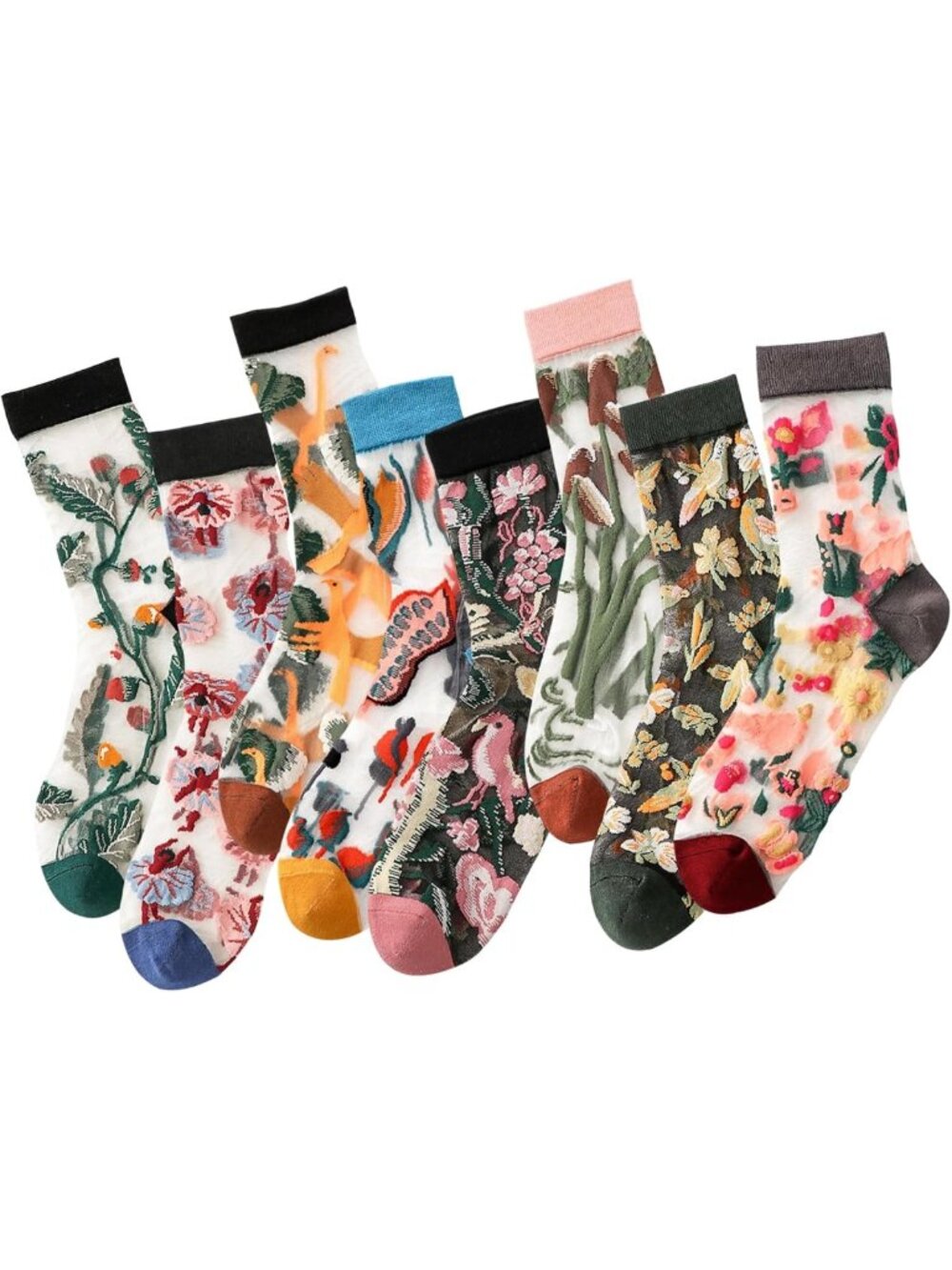 Sheer Floral Embroidered Ankle Socks - Vintage Lace Mesh Crew, Cute & Aesthetic
